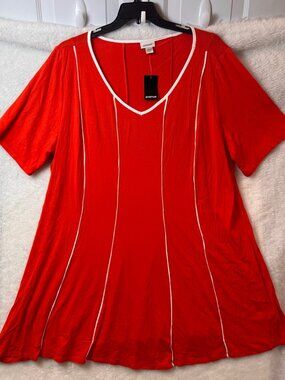 NWT Avenue plus size 26/28 reddish orange White Tunic Swing Panel V-Neck dress